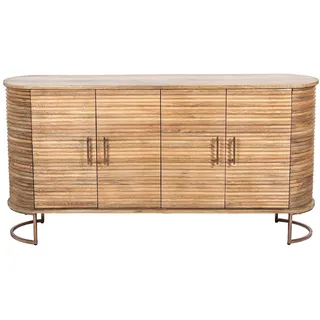 DRW Sideboard mit 4 Holztüren und Metallbeinen in Natur und Gold, 153 x 43 x 77 cm