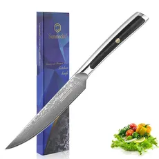 Sunnecko 13cm Steakmesser Damastmesser, Messer aus Damaststahl Klinge, Allzweckmesser mit G10 Griff