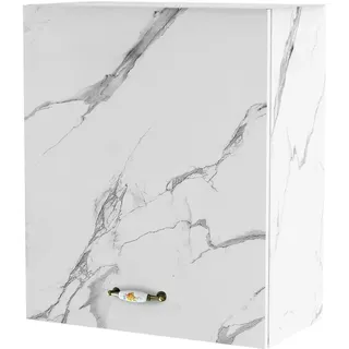 Shally Dogan Wand-Küchenschrank, Hängeschrank aus Holz mit Einer Tür, 1 Einlegeboden und 2 Fächern, geräumiger und robuster Wandschrank, Maße 60 x 32 x 72 H cm (Marmor)