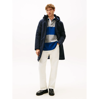 Kurzmantel TOMMY HILFIGER "TECH HOODED PADDED PARKA", Herren, Gr. M, desert sky, Web, Obermaterial: 100% Polyester, unifarben, regular fit ca. Mitte Oberschenkel, Rundhals, eingesetzt gerader Abschluss, Mäntel Kurzmantel, Regular fit