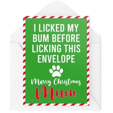 Tongue in Peach Lustige Weihnachtskarten | I Licked My Bum Before Licking This Envelope Mum Karte | Für Ihn Sie Von Hund Katze Haustier Besitzer Freundin | CBH759