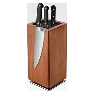 Magnetischer Messerblock, 360° drehbarer Messerhalter mit Magneten, 11 × 11 × 24,6 cm, aus Akazienholz für die Küche - Schwarz