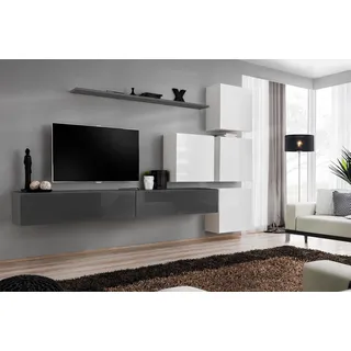 Grau Wandregal TV Ständer Luxus Komplett Stil Modern Wohnzimmer Neu Einrichtung - Grau
