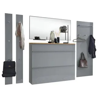 Garderobe , Grau , Holz, Glas, Holzwerkstoff , 6-teilig , Balkeneiche , furniert , 260x195x31 cm , Goldenes M, Made in Germany, DGM-Klimapakt , Garderobe, Garderoben-Sets & Garderoben-Serien, Garderoben-Sets