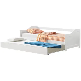 [en.casa] Tandembett 2x 90x200cm Weiß Ausziehbett Doppelt Sofabett mit Lattenrost Funktionsbett Kiefernholz Schlafsofa Gästebett Kojenbett Tagesbett - Weiß