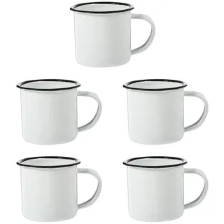 BESTonZON Set Aus Emaille-Bechern, 5 Stück Wiederverwendbar Retro-Emaille-Tasse Espressotasse Puddingbecher, Kaffeetasse Becher Mug Coffee Trinkbecher Für Kaffee/Tee/Kaltgetränke Retro (Weiss)