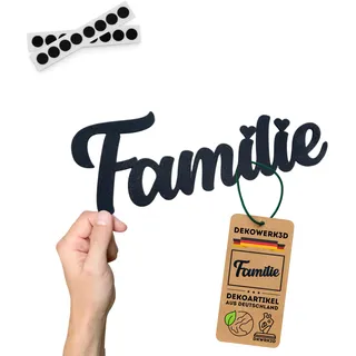 DKWRK3D Familie Schild klebend - Kunststoff Family Schriftzug & Wandaufkleber Schwarz - 3D Familienschild Deko Wand - Wanddeko zum kleben - Wandtattoo - Flur Bild Wandsticker - Wandschild (M)