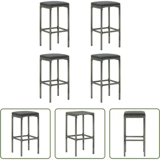 The Living Store Barhocker mit Kissen 4 Stk. Grau Poly Rattan - Grau