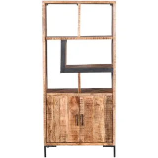 Mid.you Regal , Naturfarben, Schwarz , Metall , Mangoholz , massiv , 1 Fächer , 88x192x40 cm , Handmade in India , stehend , Holzmöbel, Holzregale, Bücherregale Holz