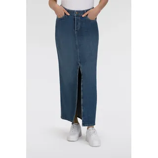 Maxirock MAC "MAXI SKIRT", Damen, Gr. XS (34), blau (night sky used), Denim/Jeans, Obermaterial: 99% Baumwolle, 1% Elasthan, unifarben, regular fit knöchelfrei, Röcke Maxirock, im Five-Pocket Style