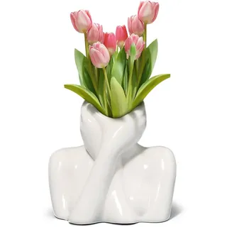 Gesicht Vase, Vase Gesicht aus Keramik, Weibliche Körpervase Deko Weiß Keramik Vasen, Kreative Menschliche Kopf Gesichts Blumen Porträt Vases, für Office Dining Table Room Decoration Aesthetic Vasen