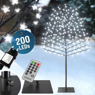 MONZANA® Kirschblütenbaum 180cm 200 LED Kaltweiß Blau Außen IP44 Innen Timer Künstlich Groß Deko Weihnachten mit Fernbedienung Kirschbaum Leuchtbaum