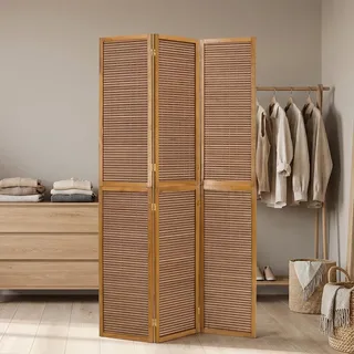 Homestyle4u Paravent 3-tlg. 120/200 cm Braun Bambusstreben , Holz , 120x200x2 cm , Wohnzimmer, Raumteiler, Paravents