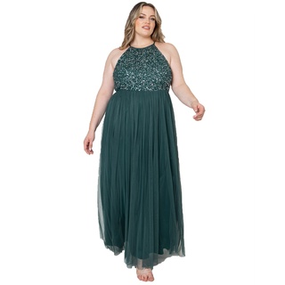 Maya Deluxe Damen Womens Ladies Bridesmaid Maxi Dress Halter Neck Sequin Embellished Prom Graduation Wedding Brautjungfernkleid, Emerald Green, 56