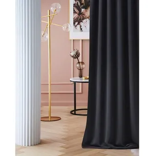 ROOM99 Vorhang mit Ösen Laurel 140 x 260 cm Breite x Höhe Verdunkelung Blickdicht Schiebegardinen Curtain Wohnzimmer Schlafzimmer Schwarz, 1 Stück