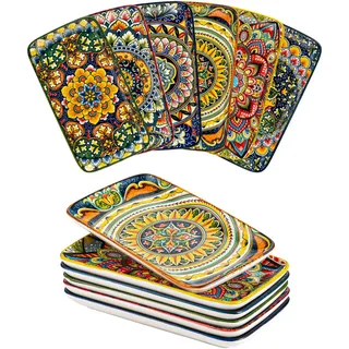 Henten Home Servierplatten Porzellan, Rechteckige Teller Set, 6 teiligs Böhmischer Speiseteller für Sushi | Dessert | Snack | Vorspeise, Teller Set 6 Personen 20 x 11 x 2cm