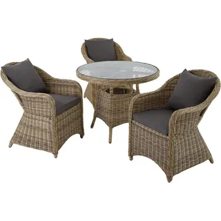 tectake Rattan Sitzgruppe Zürich,Stühle vormontiert,natur , Naturfarben , Kunststoff , Rechteckig , Gartenmöbel, Gartengarnituren, Gartenmöbel-Sets