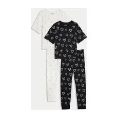 M&S Collection Lot de 2pyjamas 100% coton à motif coeurs et étoiles (du 12mois au 16ans) - Carbon, Carbon - 3-4 Y