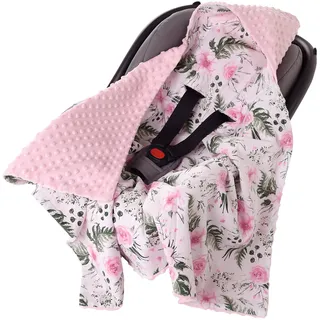 Medi Partners Einschlagdecke Baby Babyschale 100% Baumwolle für Sommer 85x85cm Kinderwagen Kuscheldecke universal Baby Decke Einschlagdecken Babydecke Buggy Autositz (Blument mit Hellrosa Minky)
