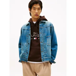 Jeansjacke TOMMY HILFIGER "TRUCKER", Herren, Gr. M, mario blau, Denim/Jeans, Obermaterial: 100% Baumwolle, unifarben, regular fit normal, Rundhals, eingesetzt angesetztes Bündchen, Jacken Jeansjacke, Regular fit mit aufgesetzter Tasche