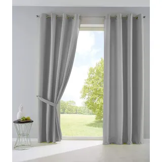 2er Set Vorhänge Blickdicht Gardinen Matt Lichtdurchlässig »Palermo« mit Ösen und Raffhalter Dekoschal HxB 245x140 cm Grau, 10000265-2