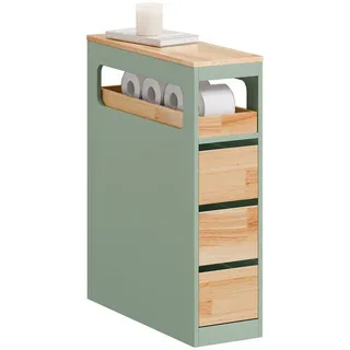 SoBuy Nischenregal mit Rollen, Grün , Holzwerkstoff, Holz , 23x82x65 cm , Badezimmer, Badmöbel, Midischränke