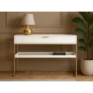 NIRAI Konsolentisch mit Ablage und Schublade – Weiß/Gold - Gold