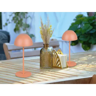 2er SET kabellose Akku LED Outdoor Tischlampen Apricot - Pilzlampen 20cm klein