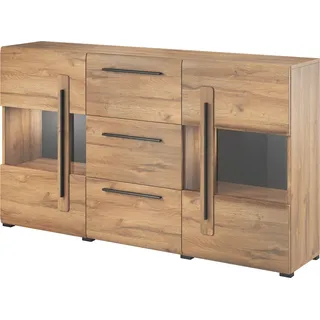 Sideboard Eiche Grandson Nb. mit Glas Elementen TURDA-83 inkl. LED Beleuchtung, B/H/T: ca. 180/103/39 cm - Braun