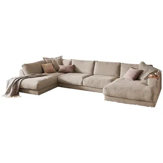 KAWOLA Sofa Madeline Wohnlandschaft U-Form Cord taupe Longchair rechts - Taupe