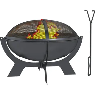 Outsunny Feuerschale Ø54x39cm aus Metall Rund Feuerstelle mit Funkenschutz