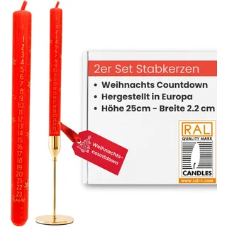 2er Set Adventskerzen Weihnachtskerzen 1-24 Weihnachts-Countdown Stabkerzen rot Adventskalender Kerzen-Set mit Zahlen Weihnachtsdeko & Geschenkidee 7h Brenndauer für Adventskranz