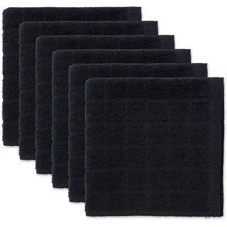 DII Geschirrtücher aus Baumwoll-Frottee, 30,5 x 30,5 cm, 6 Stück, maschinenwaschbar und Ultra-saugfähig, für die Küche, Bar, solide, schwarz