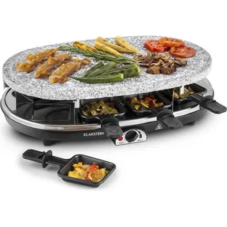 Klarstein Raclette-Tischgrill für 8 Personen mit Steinplatte, Großer Raclette Grill, 1500W Raclette-Grill, Raclette Gerät mit 8 Pfännchen, Raclette-Ofen Groß für Käse & Fleisch für 4-8 Personen - Schwarz, Grau, Weiß