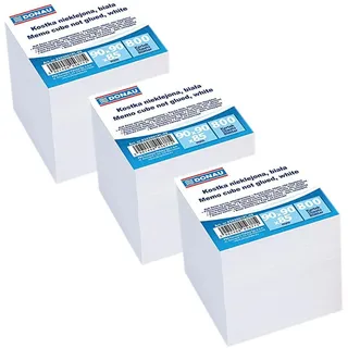 DONAU 8302001PL-09 Ökologischer Würfel Zettelbox Notizklotz Zettelklotz Nicht Verklebt, 800 Blätter, 90x90x85mm, Farbe: Weiß, für Büro/Schule (Packung mit 3)