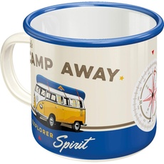 Bild Retro Emaille-Tasse, 360 ml, VW Bulli Let's Camp Away – Volkswagen Bus Geschenk-Idee, Camping-Becher, Vintage Design