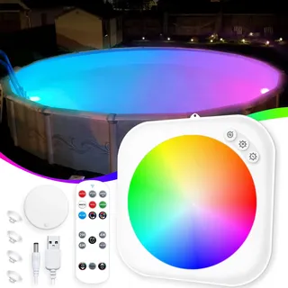 DeeprBlu Aktualisierte LED Poolbeleuchtung Unterwasser Akku mit Fernbedienung, Magnetische Poolbeleuchtung Unterwasser für Aufstellpool, Whirlpool Lichter Unterwasser mit Saugnapf, Badewannenlicht