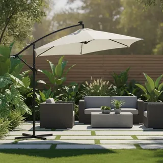 Ampelschirm 3,0M Beige mit LED Sonnenschutz Kurbel Solar Schattenspender Garten - Beige