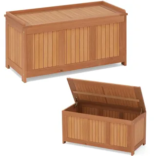 FANTASK 220L Gartenbox Holz, Auflagenbox aus Massivholz mit Deckel, Kissenbox Wetterfest bis 150 kg belastbar, Holztruhe Aufbewahrungsbox für Garten & Balkon, Teakfarbe