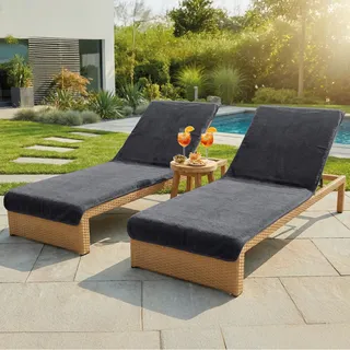 LAYNENBURG 2er-Set Premium Schonbezug für Gartenliege - 100% Baumwolle - Oeko-TEX 100 - Frottee Handtuch-Bezug Sonnenliege - Liegenbezug mit Umschlag für Standliege, Liege-Stuhl (75x200 cm Anthrazit)