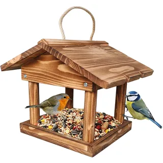 Relaxdays Vogelfutterhaus, Holz, Vogelhaus zum Aufhängen, HxBxT: 22 x 26 x 22 cm, Garten & Balkon, Futterhaus, geflammt