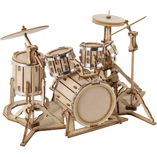 ROBOTIME 3D Holzpuzzles für Erwachsene Miniatur Musikinstrument Modellbausätze für Jungen Laser Cut Jigsaw (Trommel)