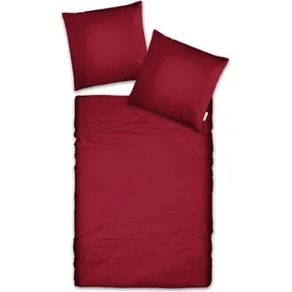 CASABEL Bettwäsche-Set aus 100 % Baumwolle Mako-Satin Bettbezüge Set mit Reißverschluss 2-teilig Bettbezug 155 x 220 cm und Kopfkissenbezüge  80 x 80 cm Bordeaux - bordeaux