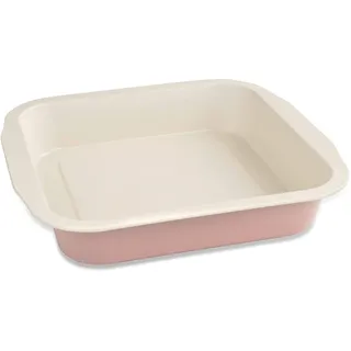 Dr. Oetker Brownie-Backform, Schokoladenkuchenform aus der Serie "Modern Baking - Retro Design" mit zweifarbiger, keramisch verstärkter Premium-Antihaftbeschichtung (Farbe: Rosa/Creme), Menge: 1 Stück