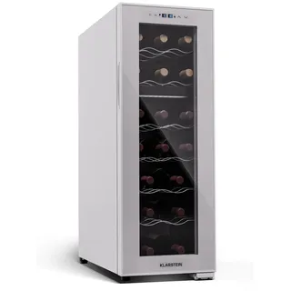 Klarstein Freistehender Weinkühlschrank 2 Zonen, Getränkekühlschrank Klein, Kleiner Weinschrank, Wein-Kühlschrank Klein mit Glastür, Indoor/Outdoor Flaschenkühlschrank, Wine Fridge, 18 Flaschen - Weiß