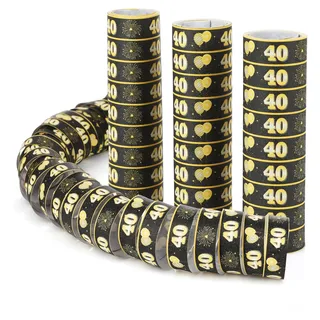 FunX Luftschlangen 40. Geburtstag 3er Pack - Gold Schwarze Party Deko und Tischdeko für Mann oder Frau - Ideal für den Geburtstagstisch