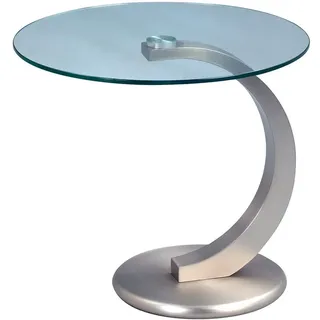 M2 Kollektion 530488 Beistelltisch Cupido, Metall Edelstahloptik, Deckplatte Sicherheitsglas klar, Durchmesser 50cm, Höhe 46cm
