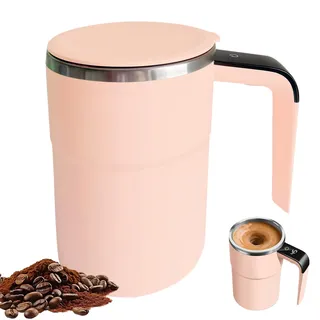 WIYETY 380ml Elektrischer Selbstrührende Kaffeetasse: Self Stirring Cup aus Edelstahl, Kaffeetasse mit Temperaturanzeige, Magnetische Tasse Selbstrührend für Kaffee Tee Milch, Rosa