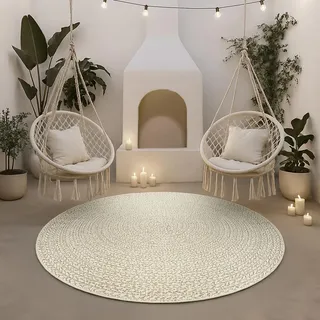 The CarPET Kansas - Stilvoller Teppich im Jute-Look, ideal für Wohnzimmer, Esszimmer & Flur, pflegeleicht und wetterbeständig für Indoor & Outdoor, Creme, ca. 120 cm Rund