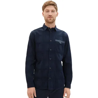 TOM TAILOR Herren 1037455 Regular Fit Dobby Karo-Hemd mit Brusttasche, 10668-sky Captain Blue, L